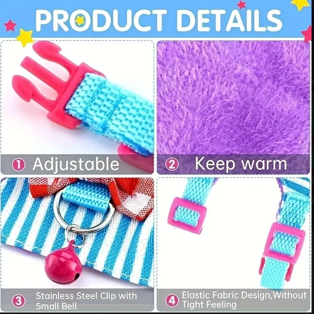 Small Pet Harness and Leash Set - Blue and Pink